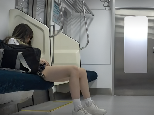 【松本いちか】最終電車で乗り合わせたギャルが遊び疲れてウトウト…。足を開いてパンツを見せて下着に手を入れ…トゥクン…